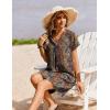 Zeagoo Summer Dresses for Women Short Sleeve Shift Dress V Neck Casual Mini Beach Vacation Boho Sundress with Pockets(Brown Floral)