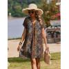 Zeagoo Summer Dresses for Women Short Sleeve Shift Dress V Neck Casual Mini Beach Vacation Boho Sundress with Pockets(Brown Floral)
