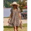 Zeagoo Summer Dresses for Women Short Sleeve Shift Dress V Neck Casual Mini Beach Vacation Boho Sundress with Pockets(Brown Leopard)