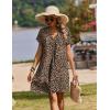 Zeagoo Summer Dresses for Women Short Sleeve Shift Dress V Neck Casual Mini Beach Vacation Boho Sundress with Pockets(Brown Leopard An136)