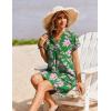 Zeagoo Summer Dresses for Women Short Sleeve Shift Dress V Neck Casual Mini Beach Vacation Boho Sundress with Pockets(Green Floral)