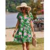 Zeagoo Summer Dresses for Women Short Sleeve Shift Dress V Neck Casual Mini Beach Vacation Boho Sundress with Pockets(Green Floral)