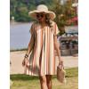 Zeagoo Summer Dresses for Women Short Sleeve Shift Dress V Neck Casual Mini Beach Vacation Boho Sundress with Pockets(Khaki Stripe)
