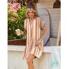 Zeagoo Summer Dresses for Women Short Sleeve Shift Dress V Neck Casual Mini Beach Vacation Boho Sundress with Pockets(Khaki Stripe)