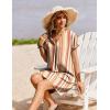 Zeagoo Summer Dresses for Women Short Sleeve Shift Dress V Neck Casual Mini Beach Vacation Boho Sundress with Pockets(Khaki Stripe)