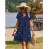 Zeagoo Summer Dresses for Women Short Sleeve Shift Dress V Neck Casual Mini Beach Vacation Boho Sundress with Pockets(Navy Dot)