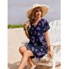 Zeagoo Summer Dresses for Women Short Sleeve Shift Dress V Neck Casual Mini Beach Vacation Boho Sundress with Pockets(Purple Floral)