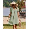 Zeagoo Summer Dresses for Women Short Sleeve Shift Dress V Neck Casual Mini Beach Vacation Boho Sundress with Pockets(Solid Green)