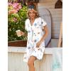 Zeagoo Summer Dresses for Women Short Sleeve Shift Dress V Neck Casual Mini Beach Vacation Boho Sundress with Pockets(White Floral)