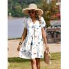 Zeagoo Summer Dresses for Women Short Sleeve Shift Dress V Neck Casual Mini Beach Vacation Boho Sundress with Pockets(White Floral)