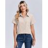 Zeagoo Women Blouses Short Sleeve Button Down Shirts Business Casual Dressy Work Tops Summer Spring Clothes(Light Khaki)