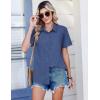 Zeagoo Women Blouses Short Sleeve Button Down Shirts Business Casual Dressy Work Tops Summer Spring Clothes(Navy Blue)