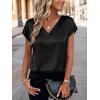 Zeagoo Women Silk Satin Tops Cap Short Sleeve Blouse V Neck Shirts Business Casual Outfits S-2XL(Black)