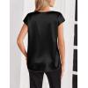 Zeagoo Women Silk Satin Tops Cap Short Sleeve Blouse V Neck Shirts Business Casual Outfits S-2XL(Black)