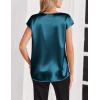 Zeagoo Women Silk Satin Tops Cap Short Sleeve Blouse V Neck Shirts Business Casual Outfits S-2XL(Blue Green)