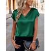 Zeagoo Women Silk Satin Tops Cap Short Sleeve Blouse V Neck Shirts Business Casual Outfits S-2XL(Green)