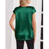 Zeagoo Women Silk Satin Tops Cap Short Sleeve Blouse V Neck Shirts Business Casual Outfits S-2XL(Green)