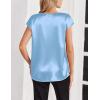 Zeagoo Women Silk Satin Tops Cap Short Sleeve Blouse V Neck Shirts Business Casual Outfits S-2XL(Light Blue)