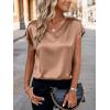 Zeagoo Women Silk Satin Tops Cap Short Sleeve Blouse V Neck Shirts Business Casual Outfits S-2XL(Light Coffee)