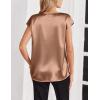 Zeagoo Women Silk Satin Tops Cap Short Sleeve Blouse V Neck Shirts Business Casual Outfits S-2XL(Light Coffee)