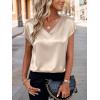 Zeagoo Women Silk Satin Tops Cap Short Sleeve Blouse V Neck Shirts Business Casual Outfits S-2XL(Light Grey)