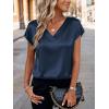 Zeagoo Women Silk Satin Tops Cap Short Sleeve Blouse V Neck Shirts Business Casual Outfits S-2XL(Navy Blue)