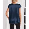 Zeagoo Women Silk Satin Tops Cap Short Sleeve Blouse V Neck Shirts Business Casual Outfits S-2XL(Navy Blue)