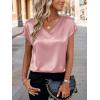 Zeagoo Women Silk Satin Tops Cap Short Sleeve Blouse V Neck Shirts Business Casual Outfits S-2XL(Pink)