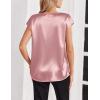 Zeagoo Women Silk Satin Tops Cap Short Sleeve Blouse V Neck Shirts Business Casual Outfits S-2XL(Pink)