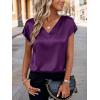 Zeagoo Women Silk Satin Tops Cap Short Sleeve Blouse V Neck Shirts Business Casual Outfits S-2XL(Purple)