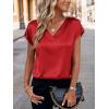 Zeagoo Women Silk Satin Tops Cap Short Sleeve Blouse V Neck Shirts Business Casual Outfits S-2XL(Red)