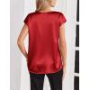 Zeagoo Women Silk Satin Tops Cap Short Sleeve Blouse V Neck Shirts Business Casual Outfits S-2XL(Red)