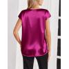 Zeagoo Women Silk Satin Tops Cap Short Sleeve Blouse V Neck Shirts Business Casual Outfits S-2XL(Rose Red)
