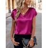 Zeagoo Women Silk Satin Tops Cap Short Sleeve Blouse V Neck Shirts Business Casual Outfits S-2XL(Rose Red)