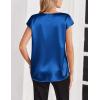 Zeagoo Women Silk Satin Tops Cap Short Sleeve Blouse V Neck Shirts Business Casual Outfits S-2XL(Sky Blue)