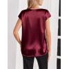 Zeagoo Women Silk Satin Tops Cap Short Sleeve Blouse V Neck Shirts Business Casual Outfits S-2XL(Wine Red)