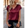 Zeagoo Women Silk Satin Tops Cap Short Sleeve Blouse V Neck Shirts Business Casual Outfits S-2XL(Wine Red)