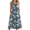 Zeagoo Women Summer Midi Dress 2026 Sleeveless Casual Beach Sundress Button Down Loose Spring Tank Dresses with Pockets(Blue Leaves)