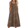 Zeagoo Women Summer Midi Dress 2026 Sleeveless Casual Beach Sundress Button Down Loose Spring Tank Dresses with Pockets(Leopard Print)