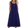 Zeagoo Women Summer Midi Dress 2026 Sleeveless Casual Beach Sundress Button Down Loose Spring Tank Dresses with Pockets(Navy)