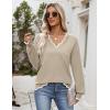 Zeagoo Women’s 2026 Fall V Neck Sweater Casual Long Sleeve Lightweight Ribbed Knit Pullover Sweaters Dressy Casual Tops(Beige)