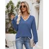 Zeagoo Women’s 2026 Fall V Neck Sweater Casual Long Sleeve Lightweight Ribbed Knit Pullover Sweaters Dressy Casual Tops(Blue)