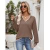 Zeagoo Women’s 2026 Fall V Neck Sweater Casual Long Sleeve Lightweight Ribbed Knit Pullover Sweaters Dressy Casual Tops(Brown)