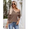 Zeagoo Women’s 2026 Fall V Neck Sweater Casual Long Sleeve Lightweight Ribbed Knit Pullover Sweaters Dressy Casual Tops(Brown)