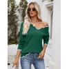 Zeagoo Women’s 2026 Fall V Neck Sweater Casual Long Sleeve Lightweight Ribbed Knit Pullover Sweaters Dressy Casual Tops(Dark Green)
