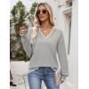 Zeagoo Women’s 2026 Fall V Neck Sweater Casual Long Sleeve Lightweight Ribbed Knit Pullover Sweaters Dressy Casual Tops(Grey)