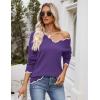 Zeagoo Women’s 2026 Fall V Neck Sweater Casual Long Sleeve Lightweight Ribbed Knit Pullover Sweaters Dressy Casual Tops(Purple)