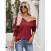 Zeagoo Women’s 2026 Fall V Neck Sweater Casual Long Sleeve Lightweight Ribbed Knit Pullover Sweaters Dressy Casual Tops(Wine Red)