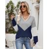 Zeagoo Women’s 2026 Fall V Neck Sweater Casual Long Sleeve Lightweight Ribbed Knit Pullover Sweaters Dressy Casual Tops(Y- Grey & Navy)