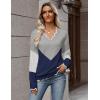 Zeagoo Women’s 2026 Fall V Neck Sweater Casual Long Sleeve Lightweight Ribbed Knit Pullover Sweaters Dressy Casual Tops(Y- Grey & Navy)